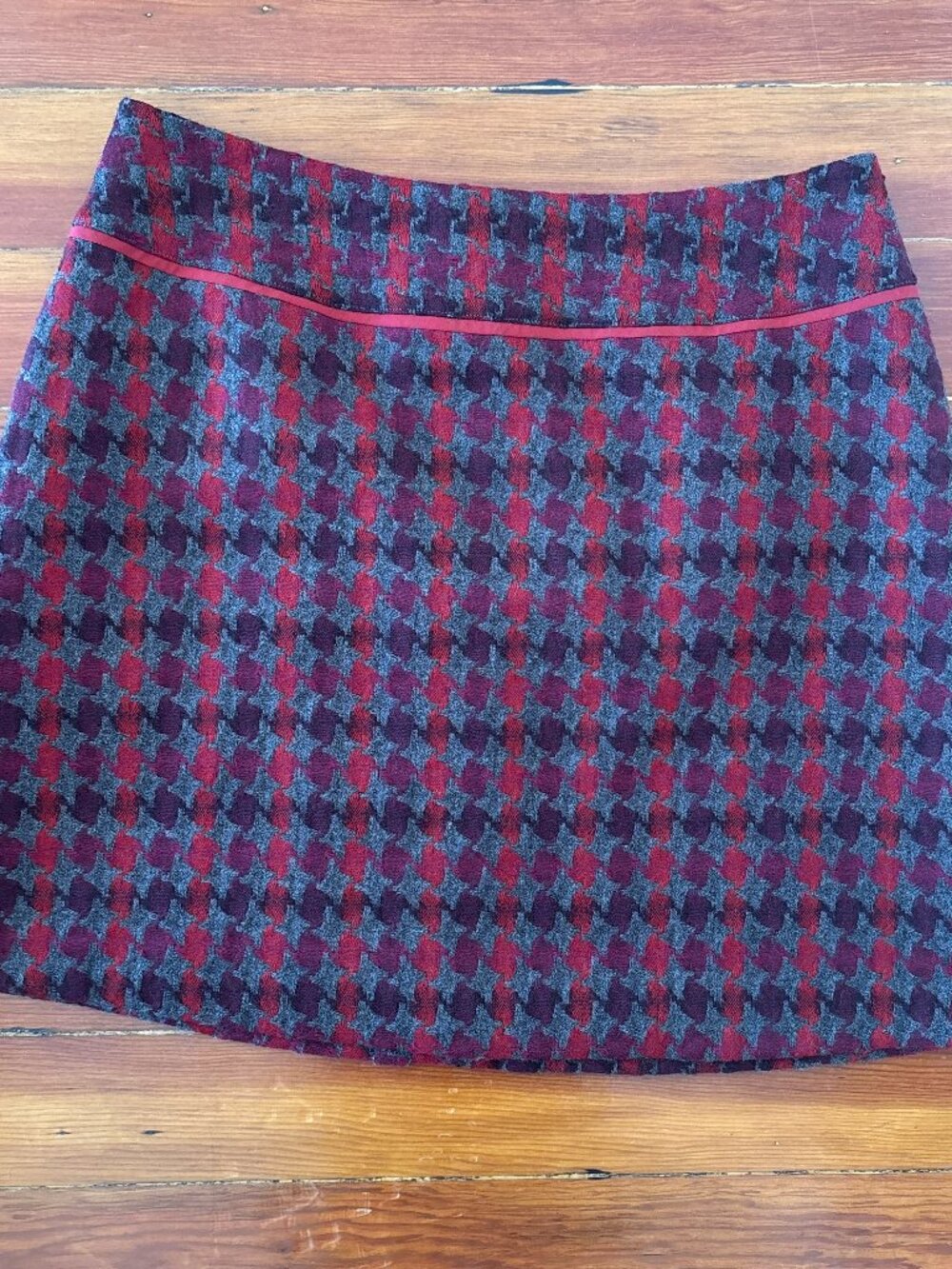 Twee Preppy Goth Vintage Red Houndstooth Mini Skirt LARGE